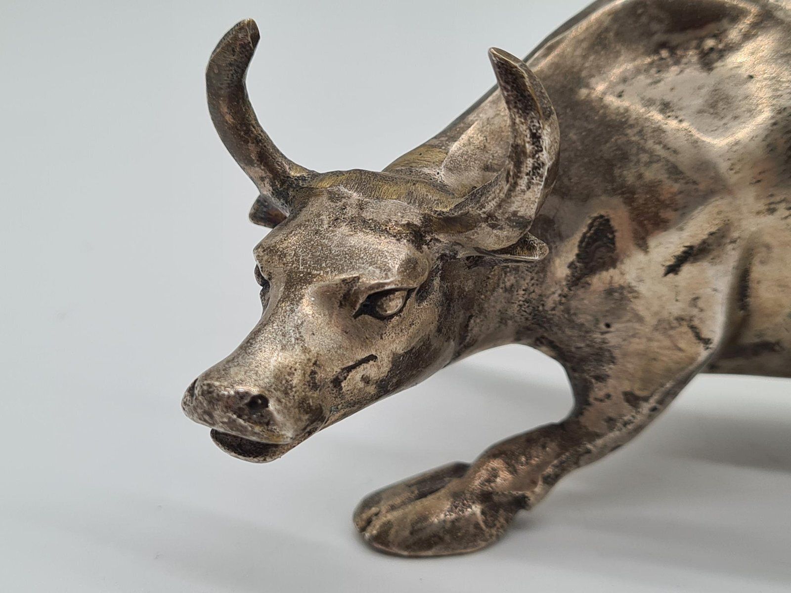 Charging Bull Figurine In Bronze By A. Di Modica, 1980s. photo vintage