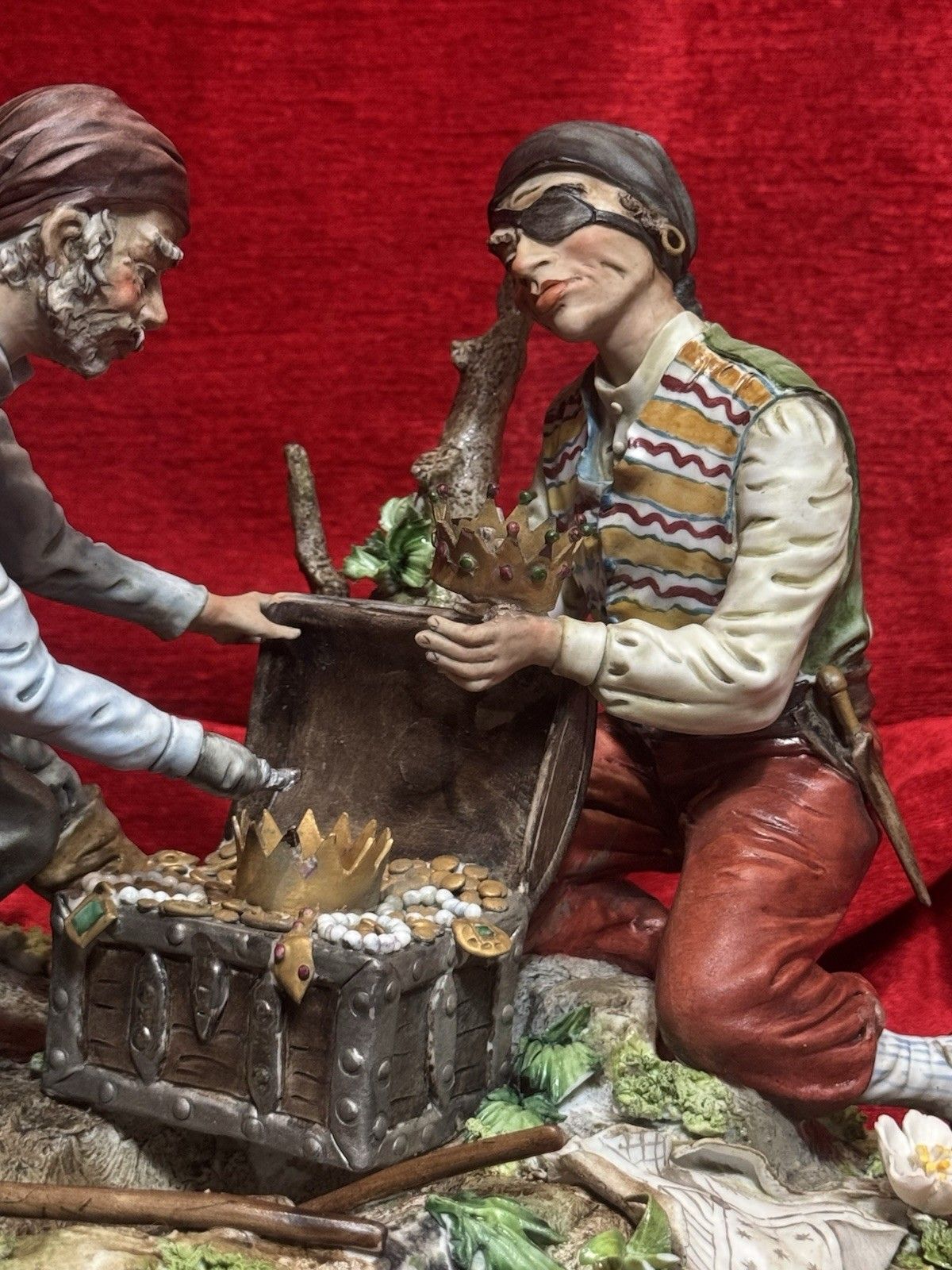 Large Italian Capodimonte Porcelain Figurine 'The Pirates Hidden Treasure'signed photo for sale