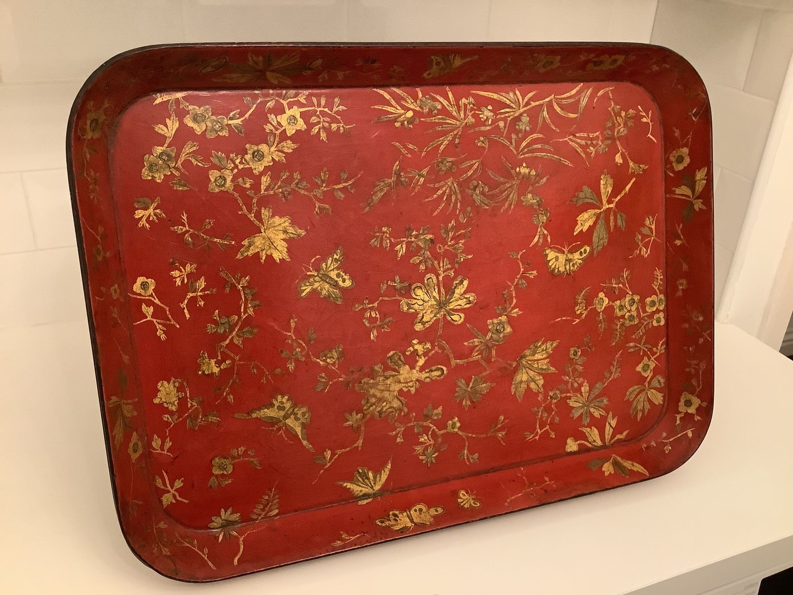 Regency Red Lacquered Chinoiserie Papier Mache Tray By Henry Clay. photo furniture
