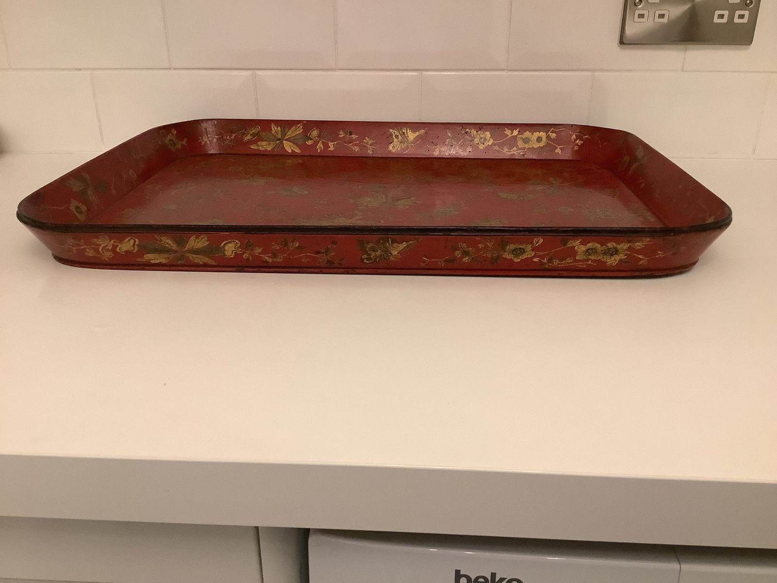 Regency Red Lacquered Chinoiserie Papier Mache Tray By Henry Clay. photo buy