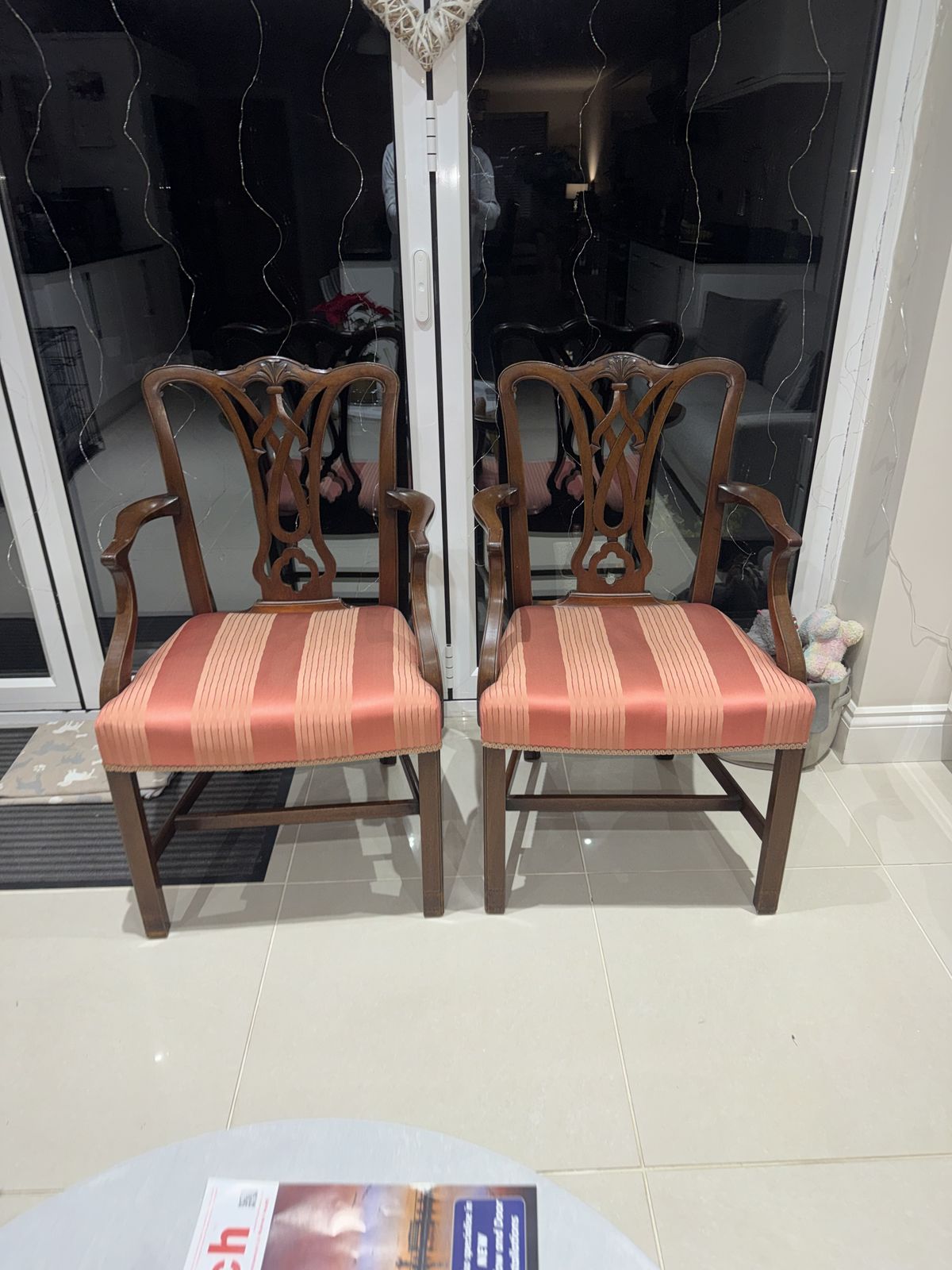 Pair Of Antique Style Chippendale Dining Chairs photo for sale