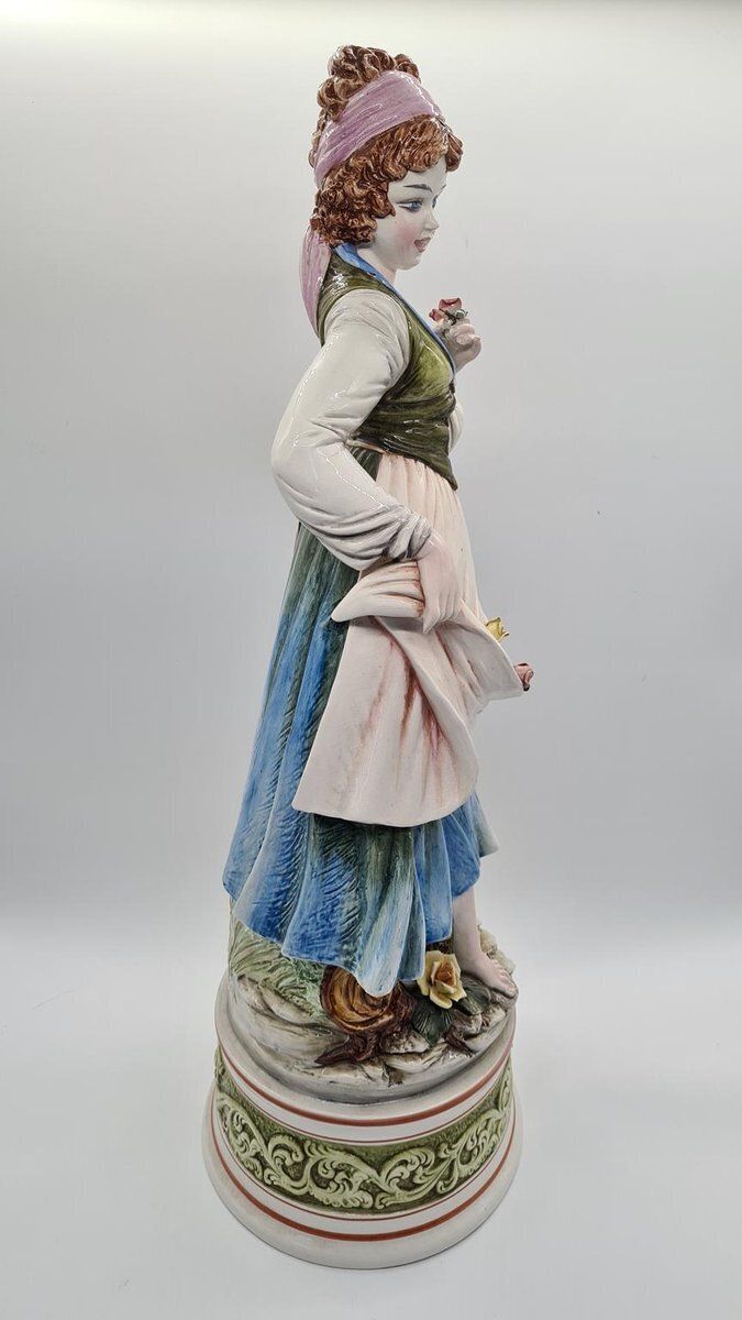 Figure Of Woman Picking Flowers In Ceramic By D. Poloniato, 1980s photo furniture