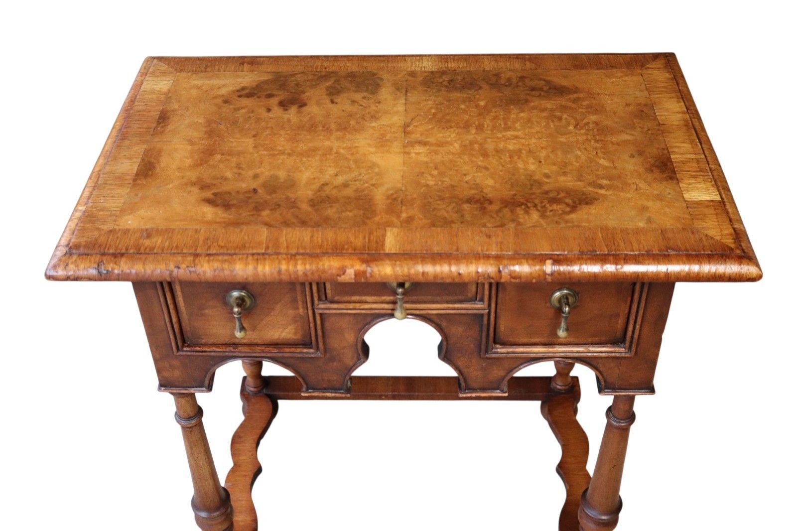Early 20th Century An​Tique Burr Walnut William & Mary Style Lowboy Hall Table photo for sale