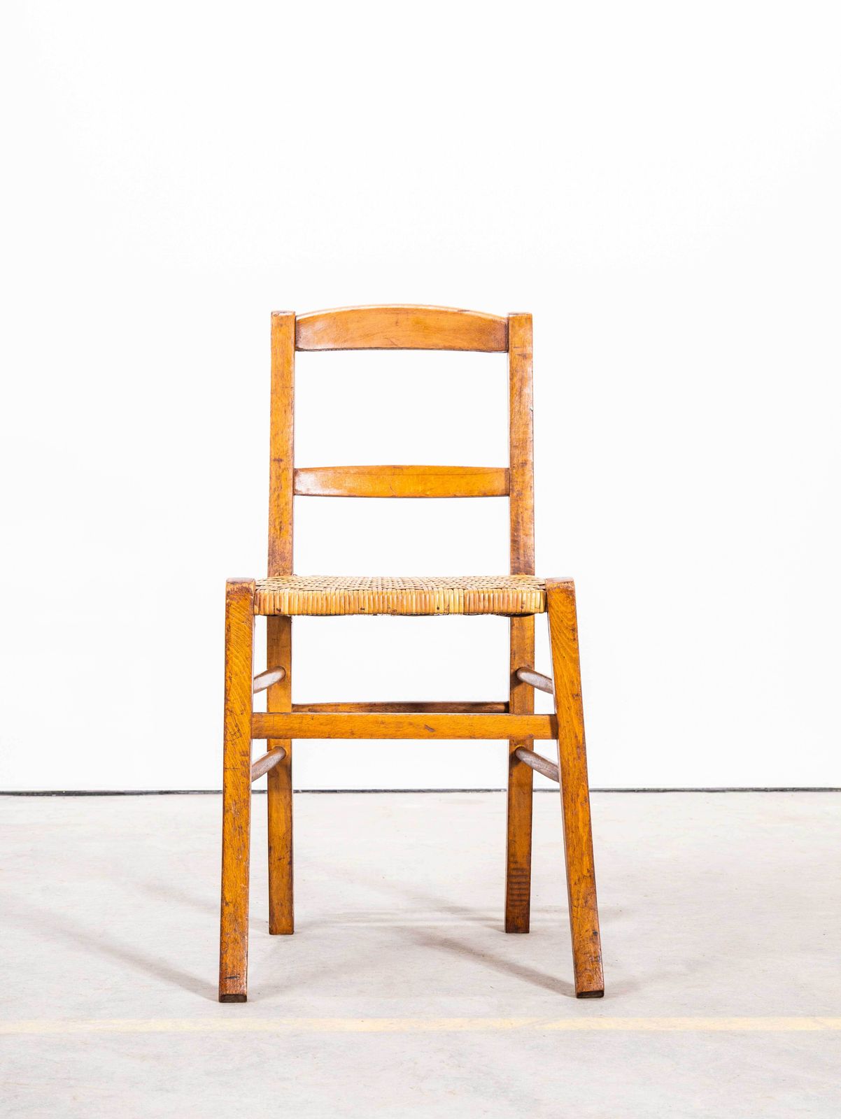 1950's Original French Farmhouse Dining Chairs With Woven Seat   Set Of Four photo vinterior