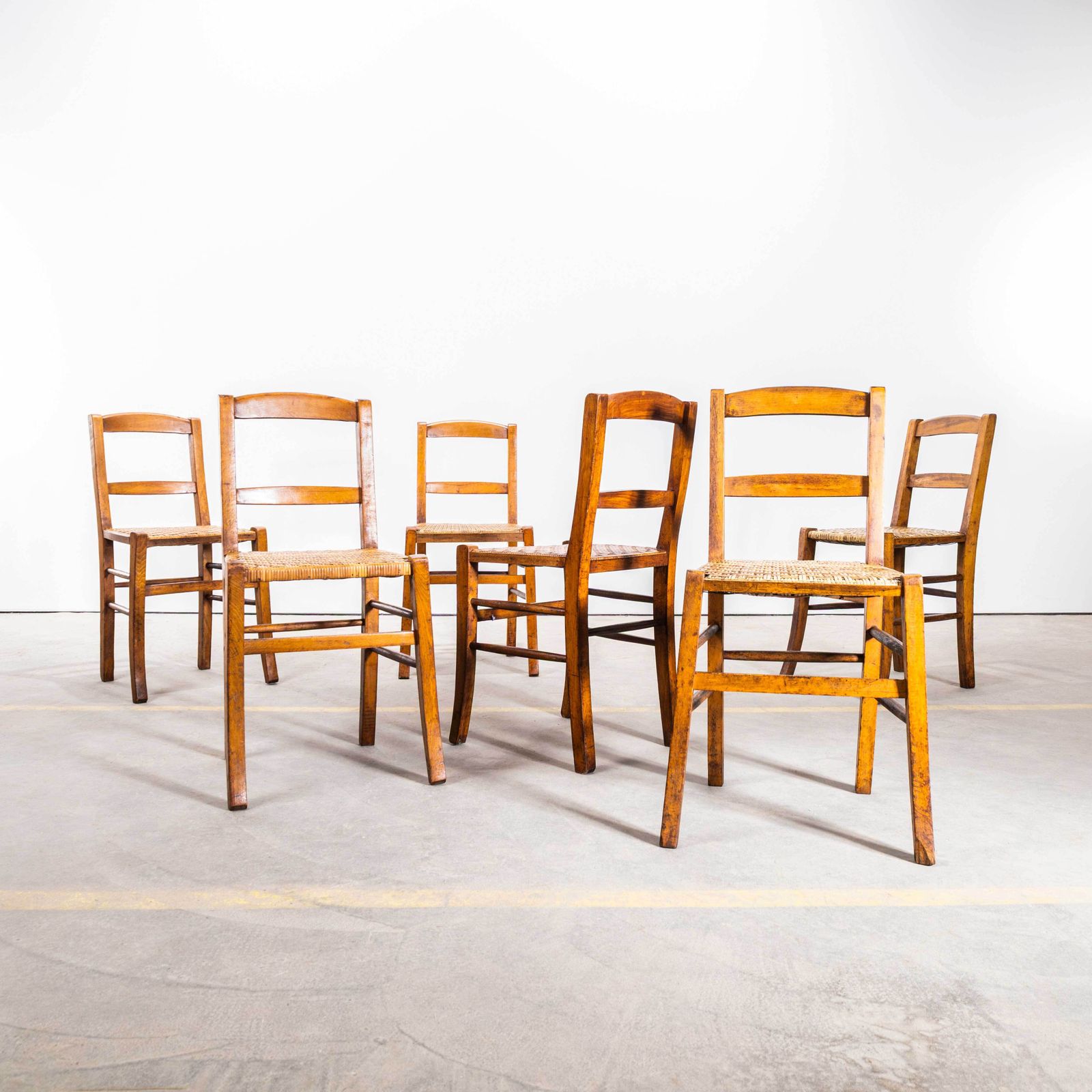 photo furniture 1950's Original French Farmhouse Dining Chairs With Woven Seat   Set Of Six