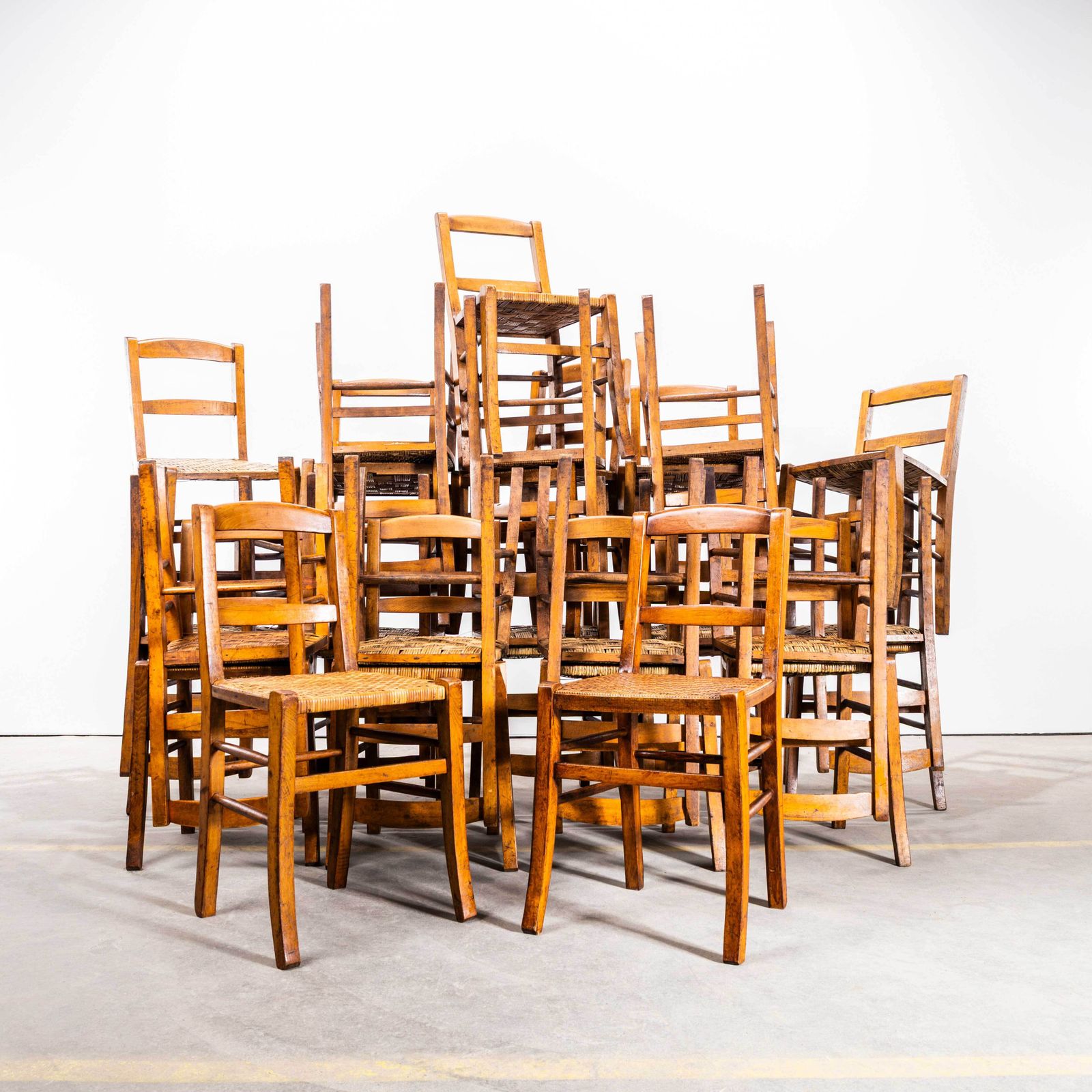 Furniture 1950's Original French Farmhouse Dining Chairs With Woven Seat   Set Of Six photo