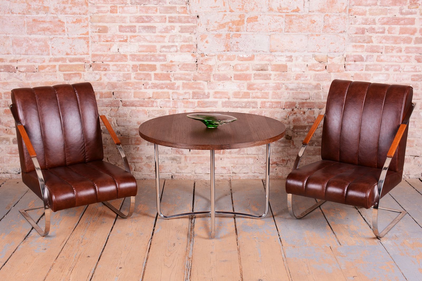 Restored Bauhaus Round Coffee Table, Beech, Wenge, Revived Polish, Czech, 1930s photo furniture