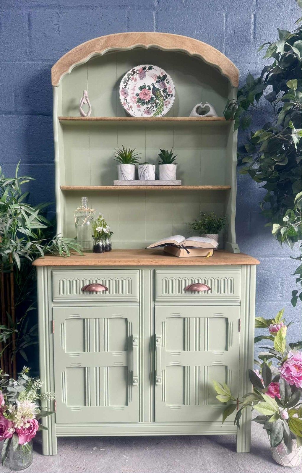photo for sale Vintage Small Dutch Dresser Plate Rack Storage Unit Ready For Upcycle