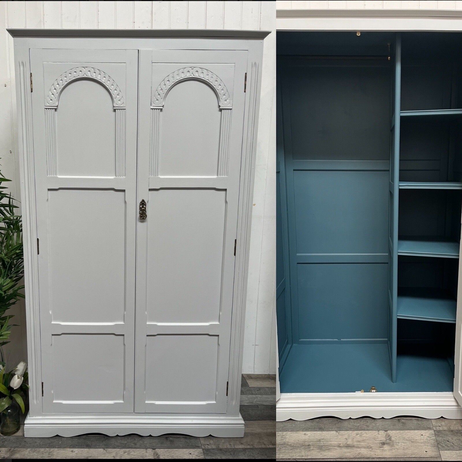 450.0 Antique Vintage Carved Mens Small Double Hallrobe/Wardrobe Ready To Be Upcycled photo