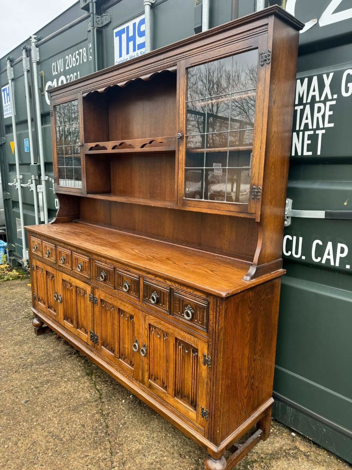 Vintage Extra Large Welsh Dresser Storage Glass Display Ready For Upcycling photo furniture