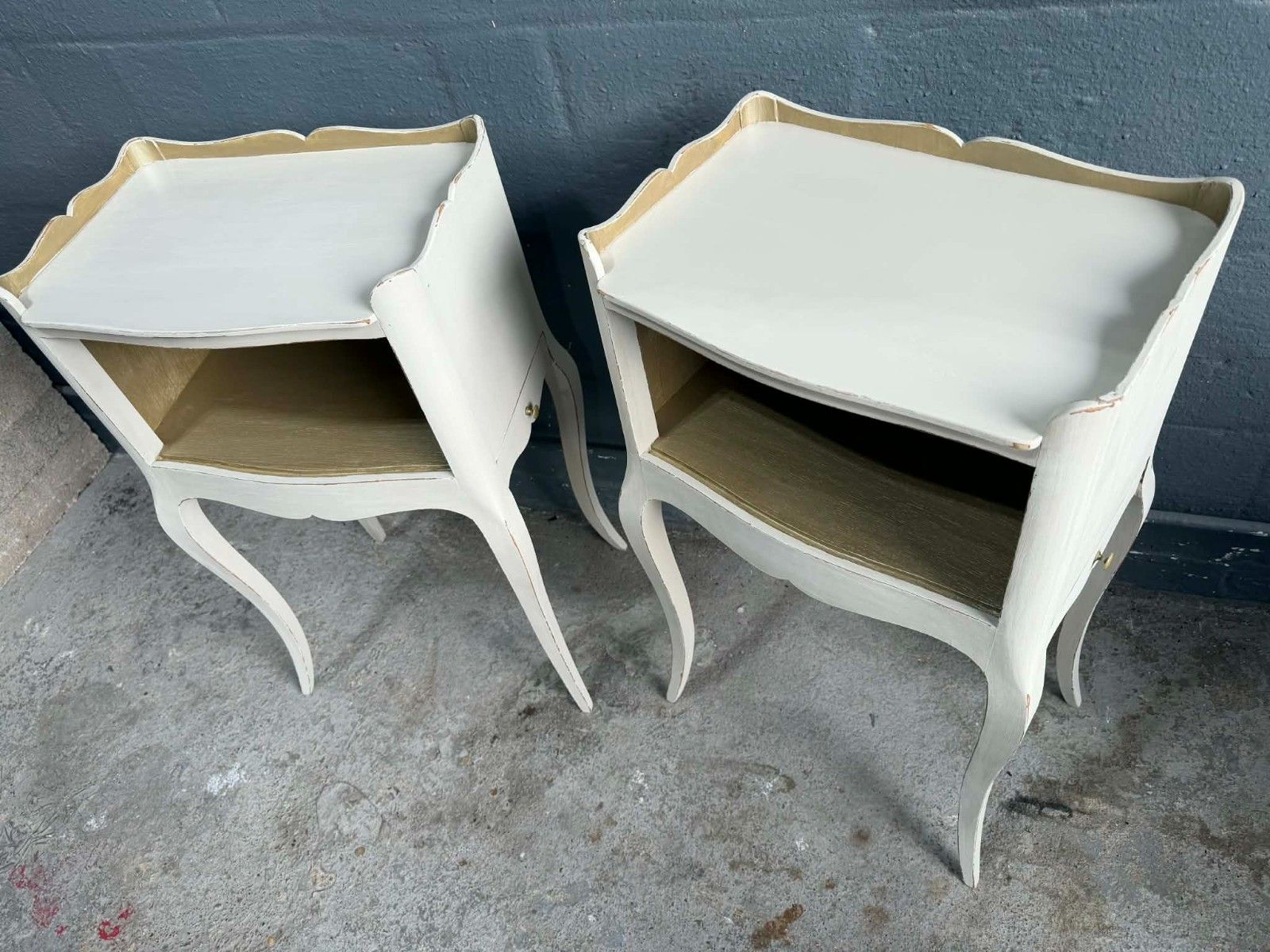 Antique French Pair Of Night Stands/Bedside Tables Upcycled  In A Cream/Beige photo for sale