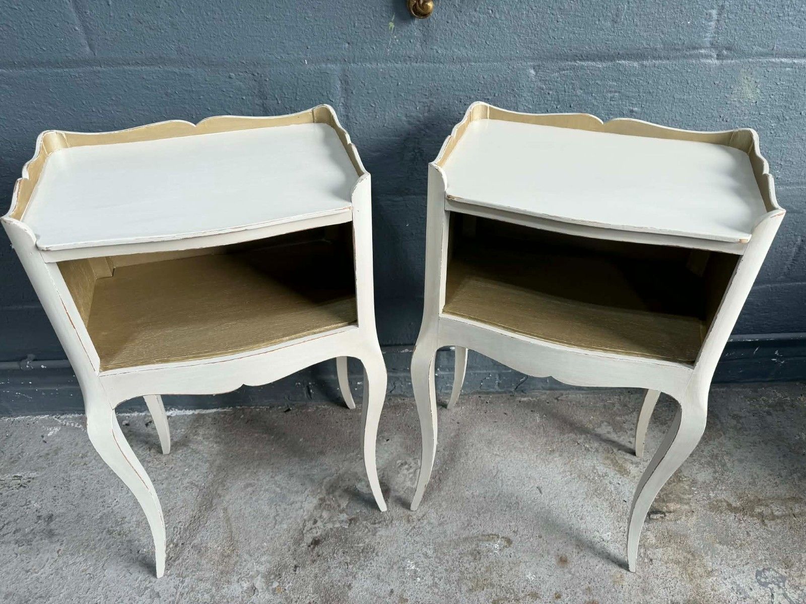 Antique French Pair Of Night Stands/Bedside Tables Upcycled  In A Cream/Beige photo vintage