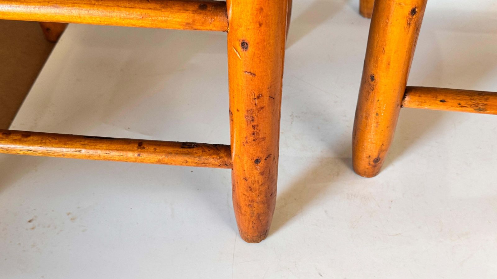 Furniture Pair Of 1950s French Stools In The Style Of Charlotte Perriand Wood Woven Straw photo
