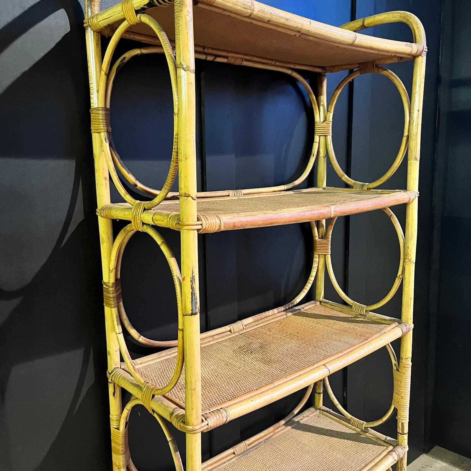 Vintage Open Back Shelf Unit With Bent Cane Decoration photo furniture