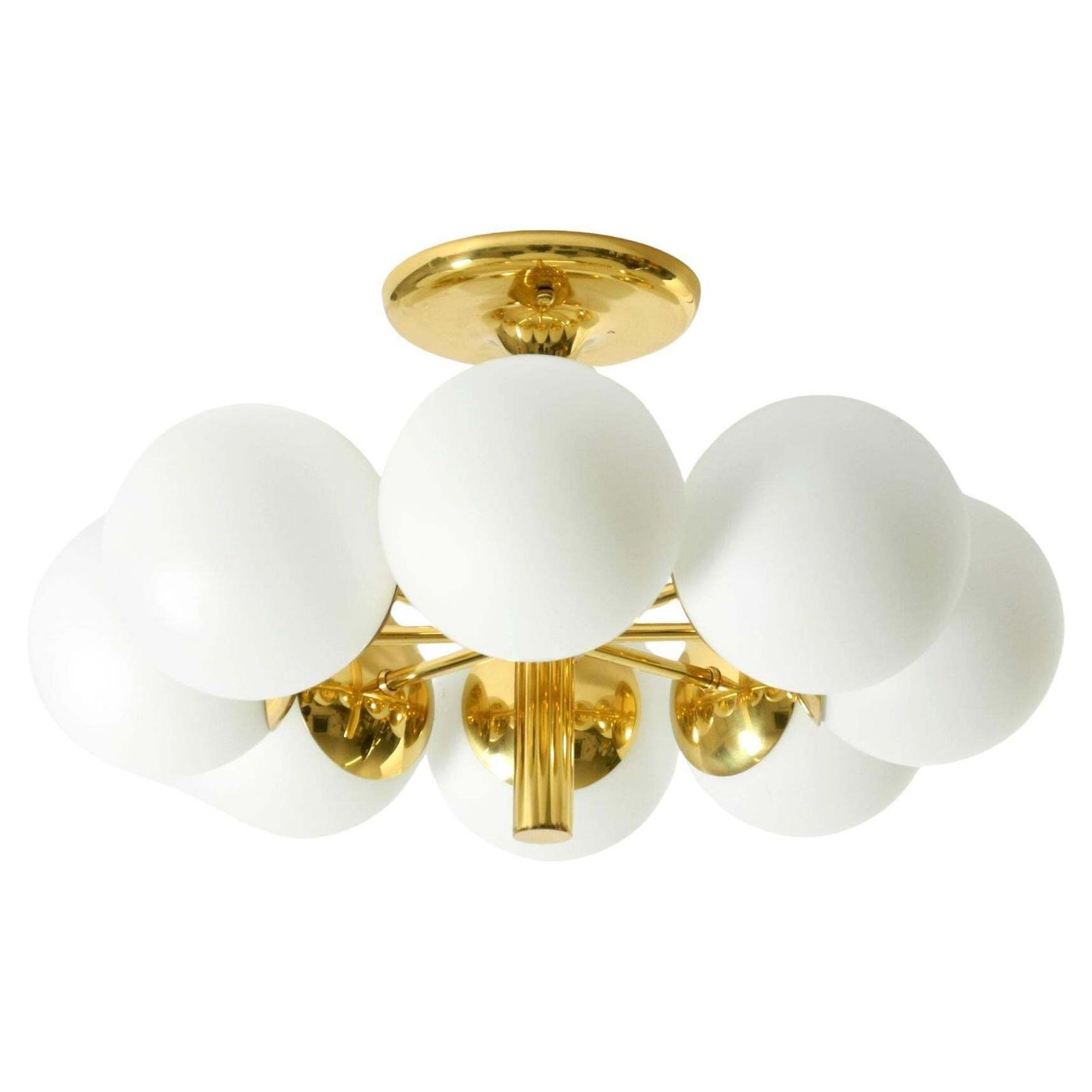 1960s Space Age Brass Ceiling Lamp With 8 Glass Balls By Kaiser Leuchten