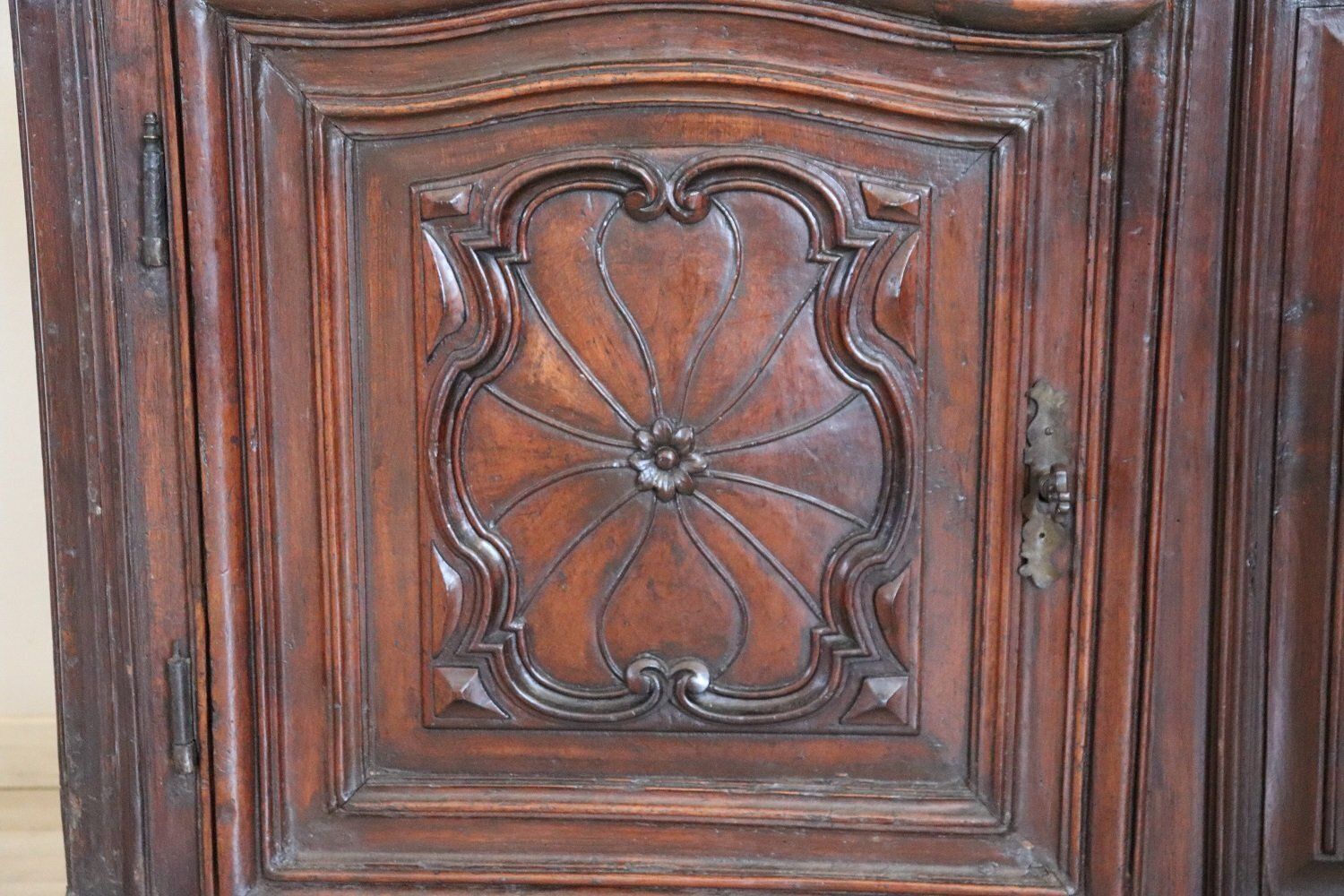 Antique Sideboard In Solid Walnut With Plate Rack, 1680s photo for sale