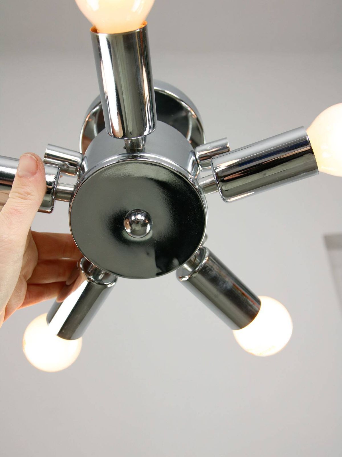 Vintage Italian Chrome And Opaline Glass Ceiling Lamp, 1980s photo Lighting