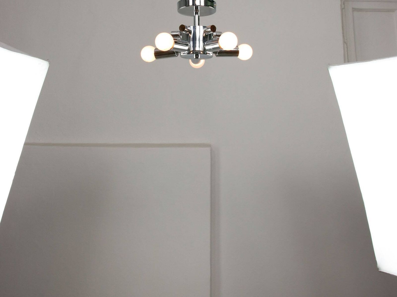 Vintage Italian Chrome And Opaline Glass Ceiling Lamp, 1980s photo buy