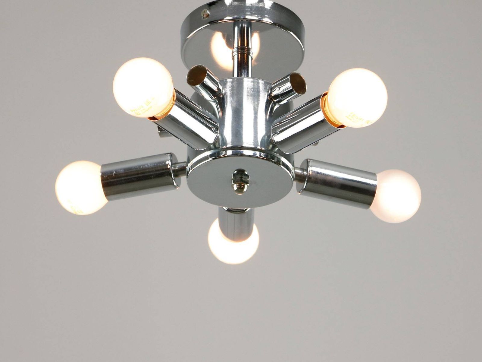photo vinterior Vintage Italian Chrome And Opaline Glass Ceiling Lamp, 1980s