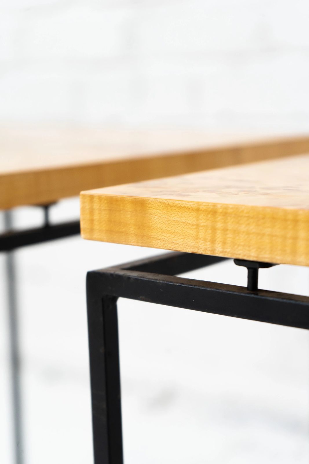 A Pair Of Karelian Birch And Steel Side Tables photo buy