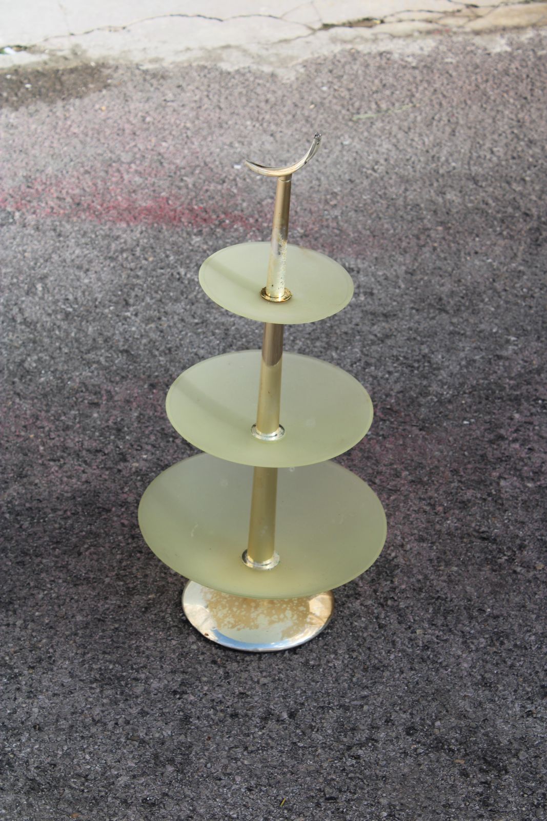 Circular Glass And Metal Cake Stand, Italy, 1960s, Fontana Arte Style photo vinterior