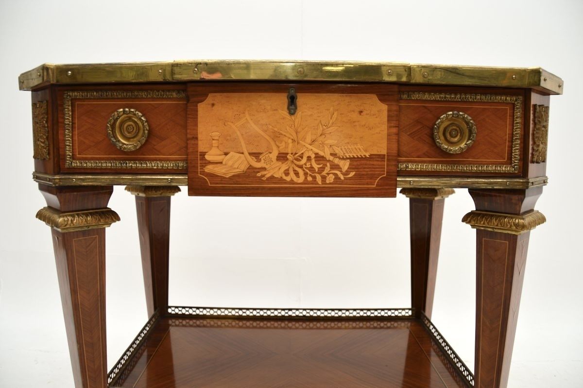 Antique French Inlaid Marquetry Occasional Table photo vinterior