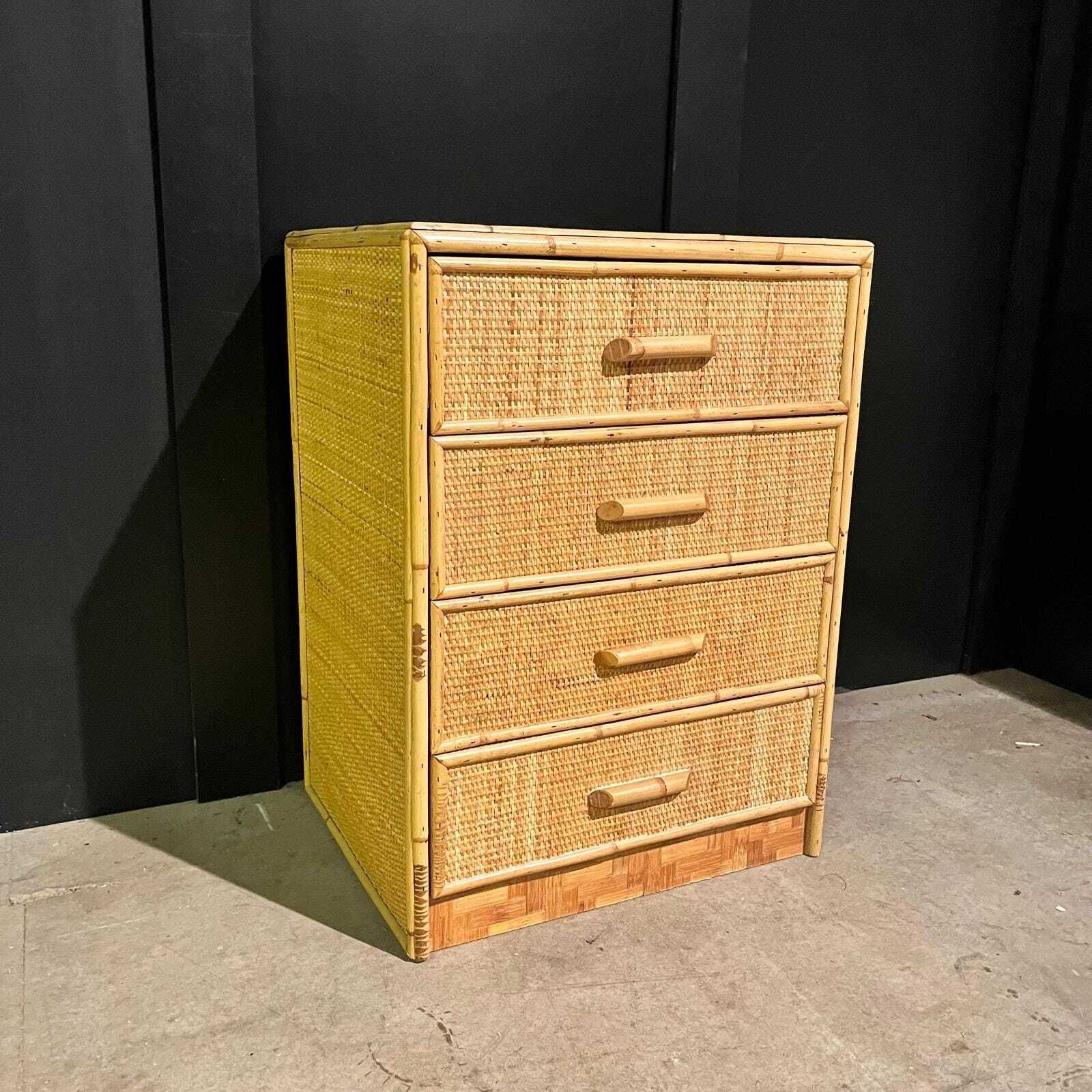 Mid Century Rattan 4 Drawer Bedside Table / Cupboard /Nightstand photo furniture