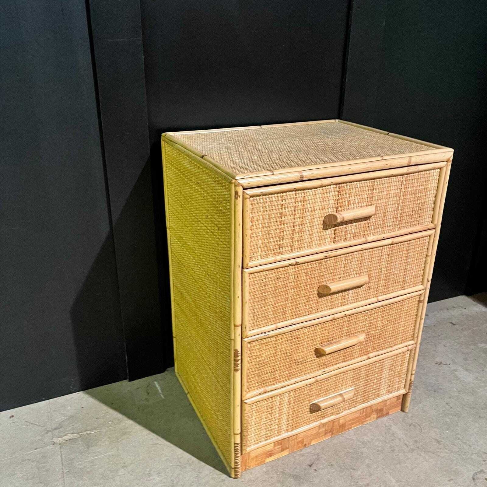 Mid Century Rattan 4 Drawer Bedside Table / Cupboard /Nightstand photo for sale