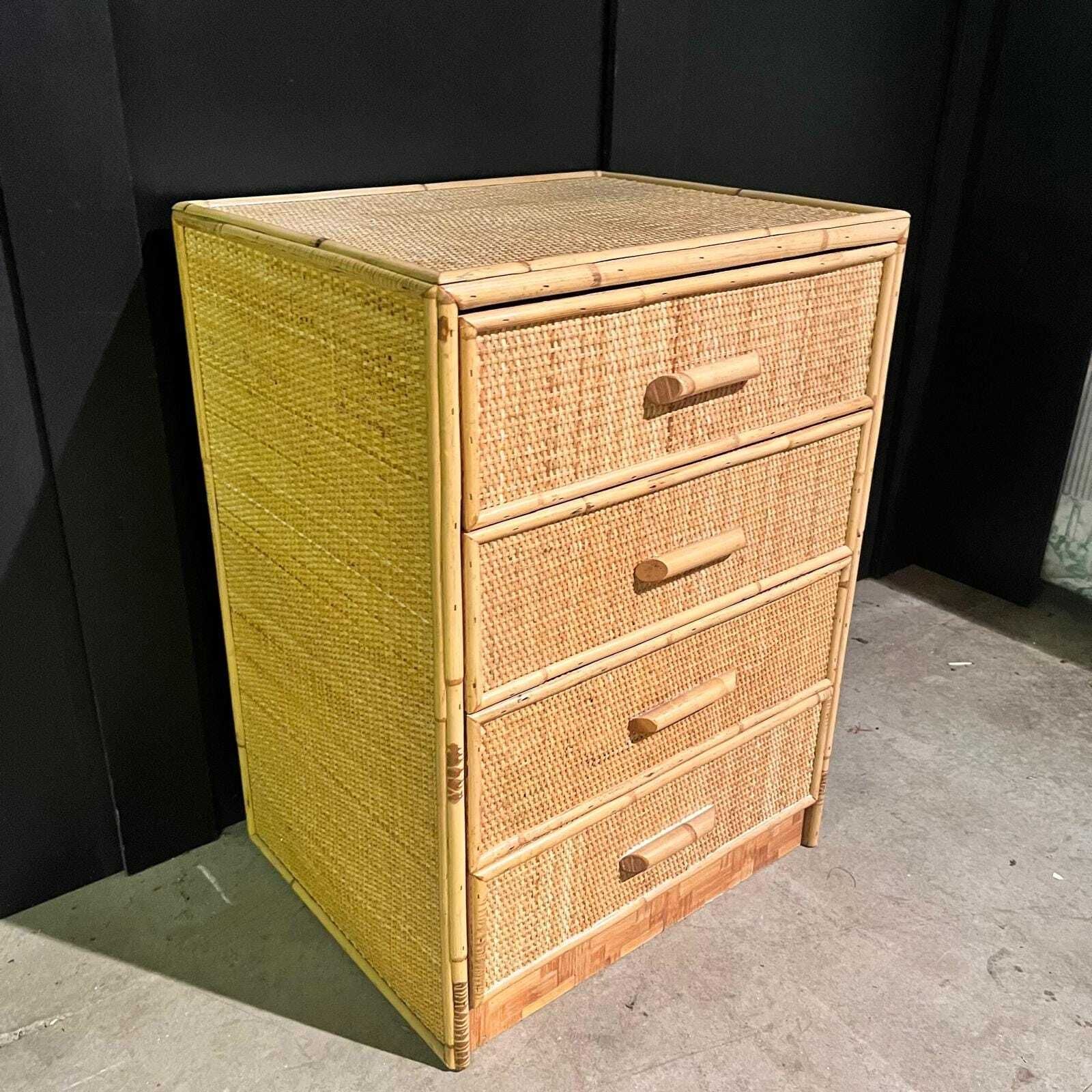 Mid Century Rattan 4 Drawer Bedside Table / Cupboard /Nightstand photo Furniture