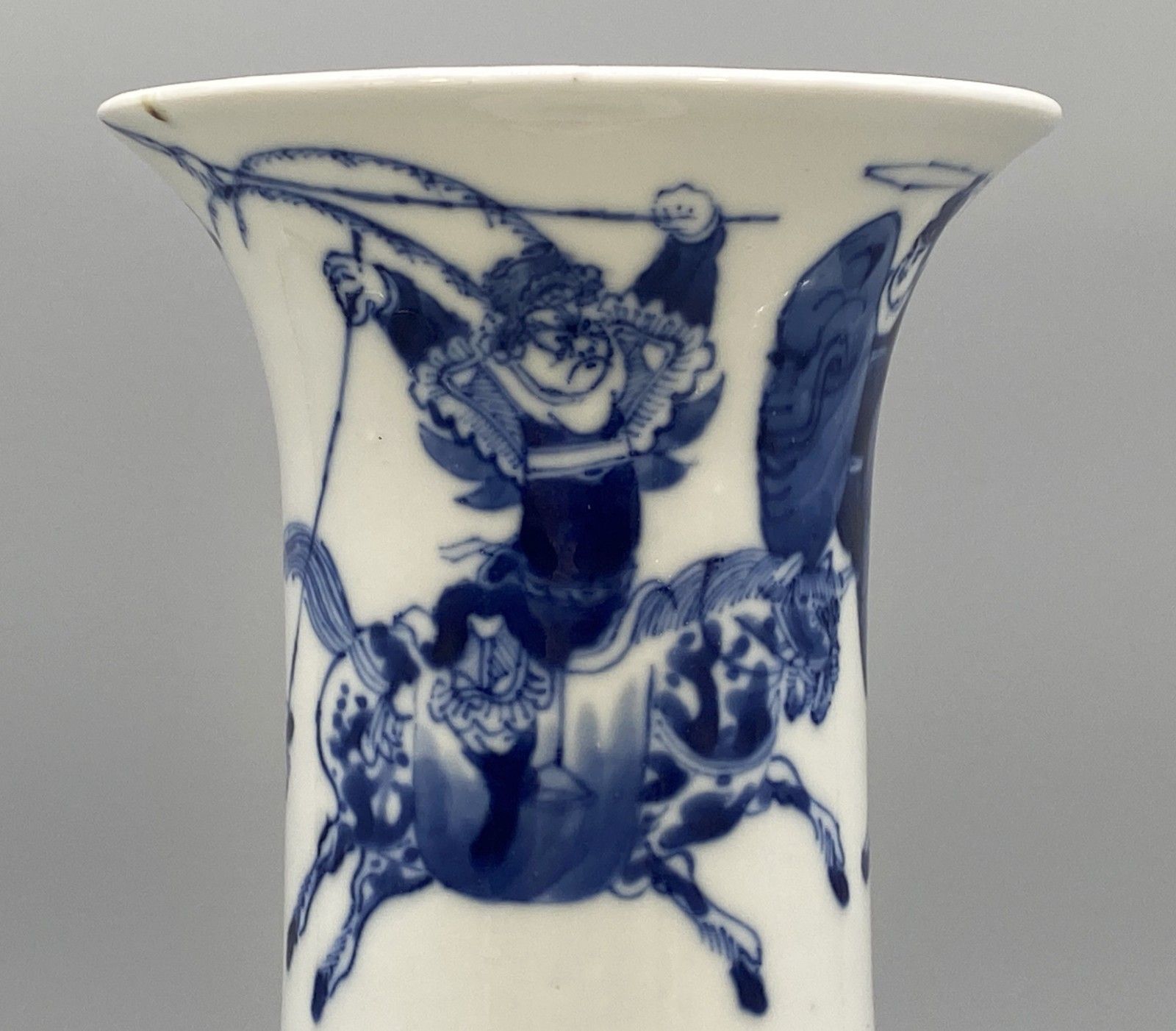 Early 19thc Chinese Gu Shaped Kangxi Style Blue And White Porcelain Beaker Vase photo vinterior