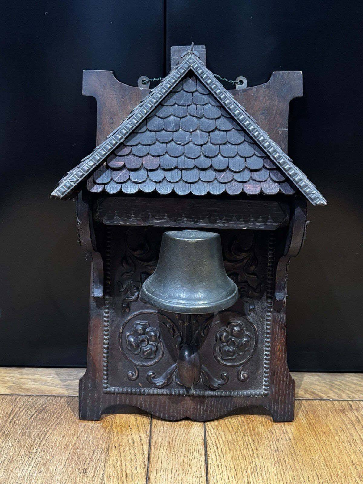 Edwardian Architectural Black Forest Wall Mounted Door Bell, Dinner Bell photo furniture