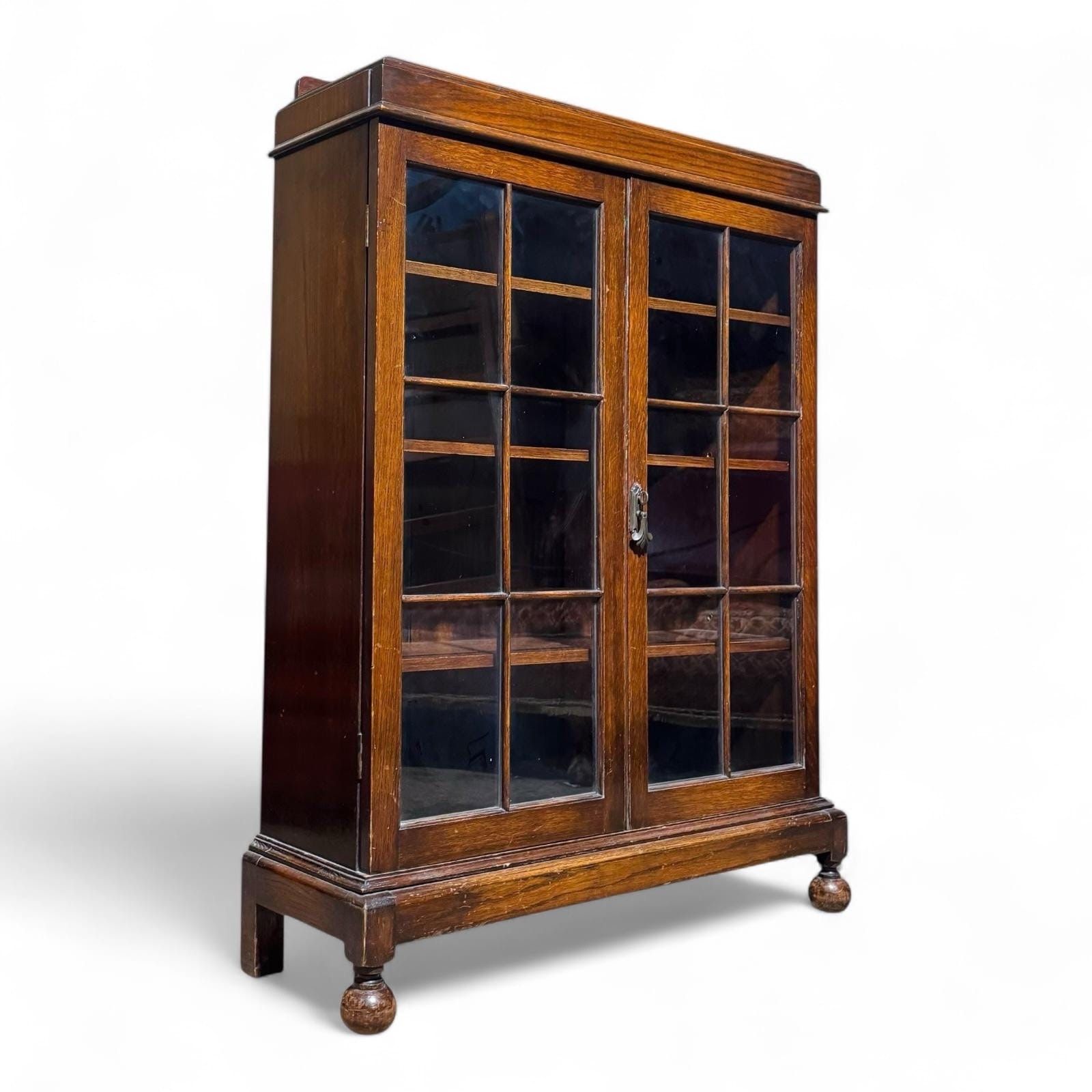 Antique Oak Bookcase C1920s Bunn Feet Quaint