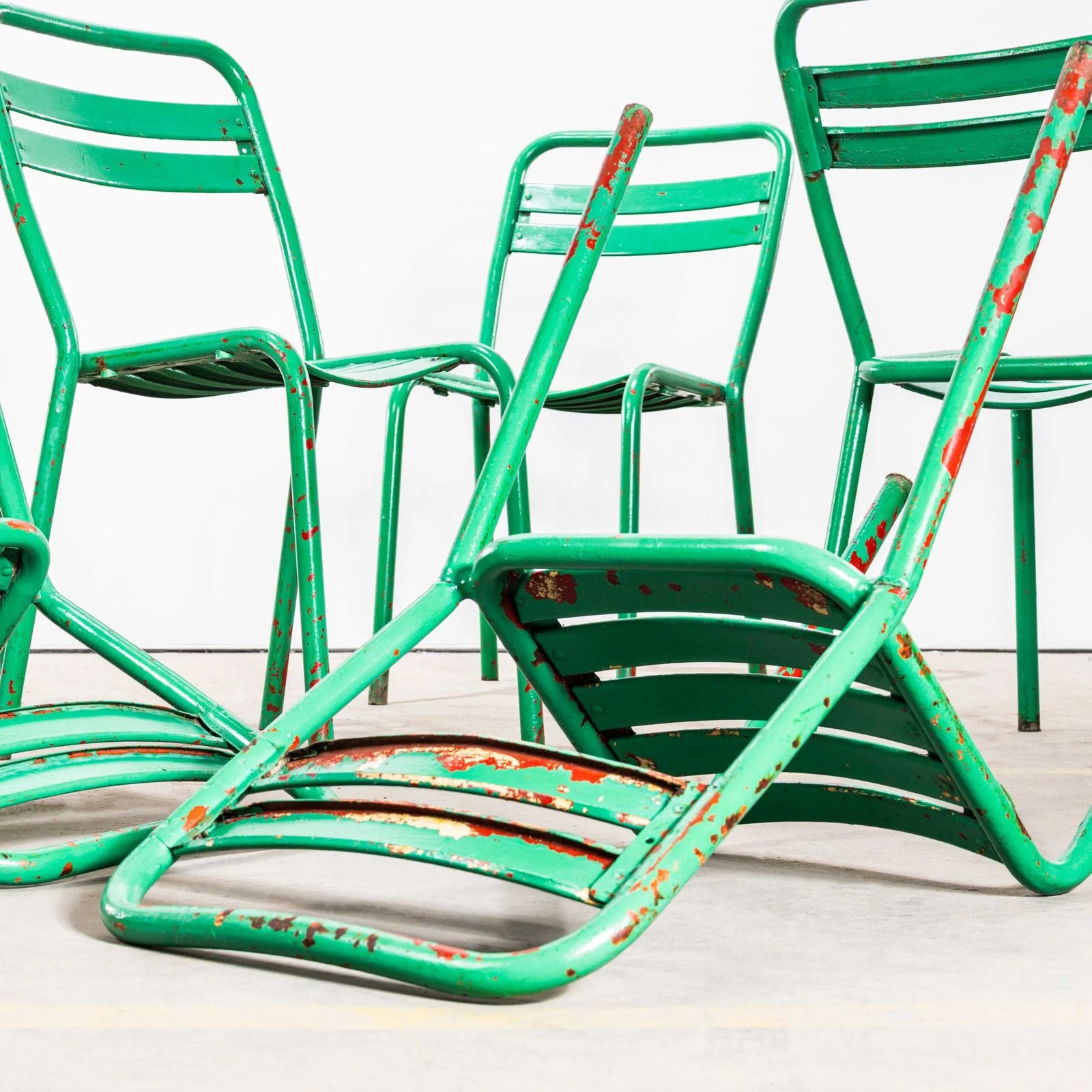 1950’s Original French Tolix Bright Green T2 Dining Chair – Set Of Six photo 678.0