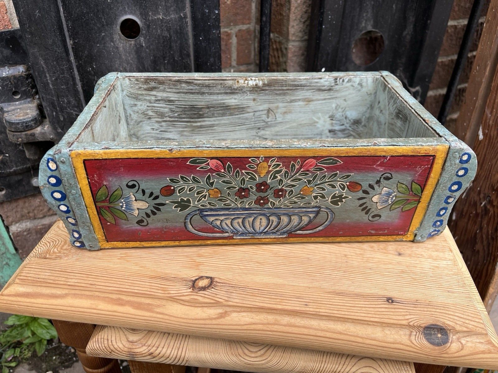 Pair Of Lovely Ornately Hand Painted Reclaimed Vintage Indian Brick Mould photo for sale