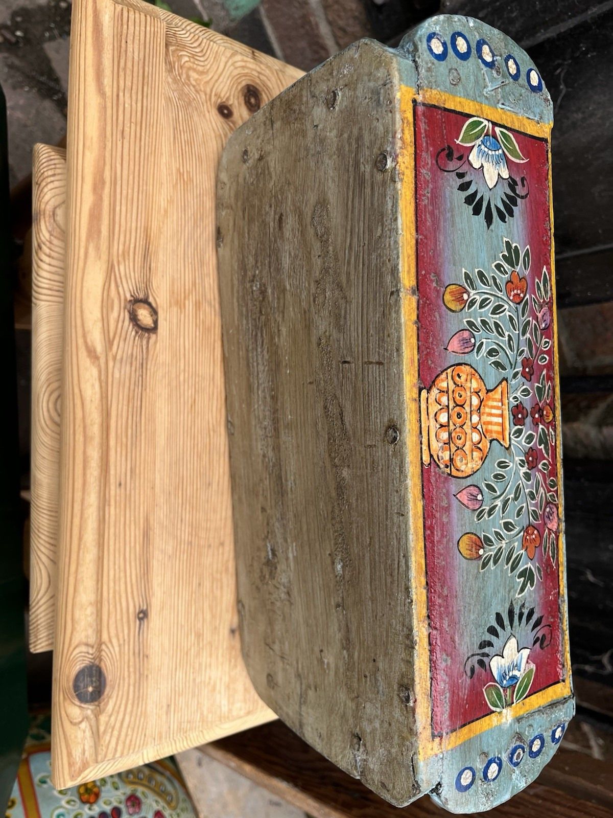 50.0 Pair Of Lovely Ornately Hand Painted Reclaimed Vintage Indian Brick Mould photo