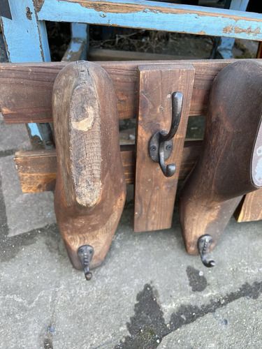 Antique Vintage Wooden Shoe Last X 4 Coat Rack Hooks Wall Mounted photo furniture