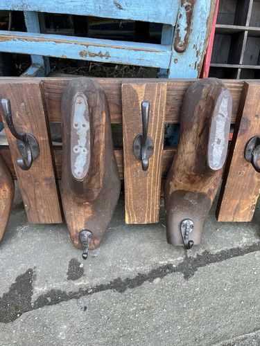 Antique Vintage Wooden Shoe Last X 4 Coat Rack Hooks Wall Mounted photo for sale