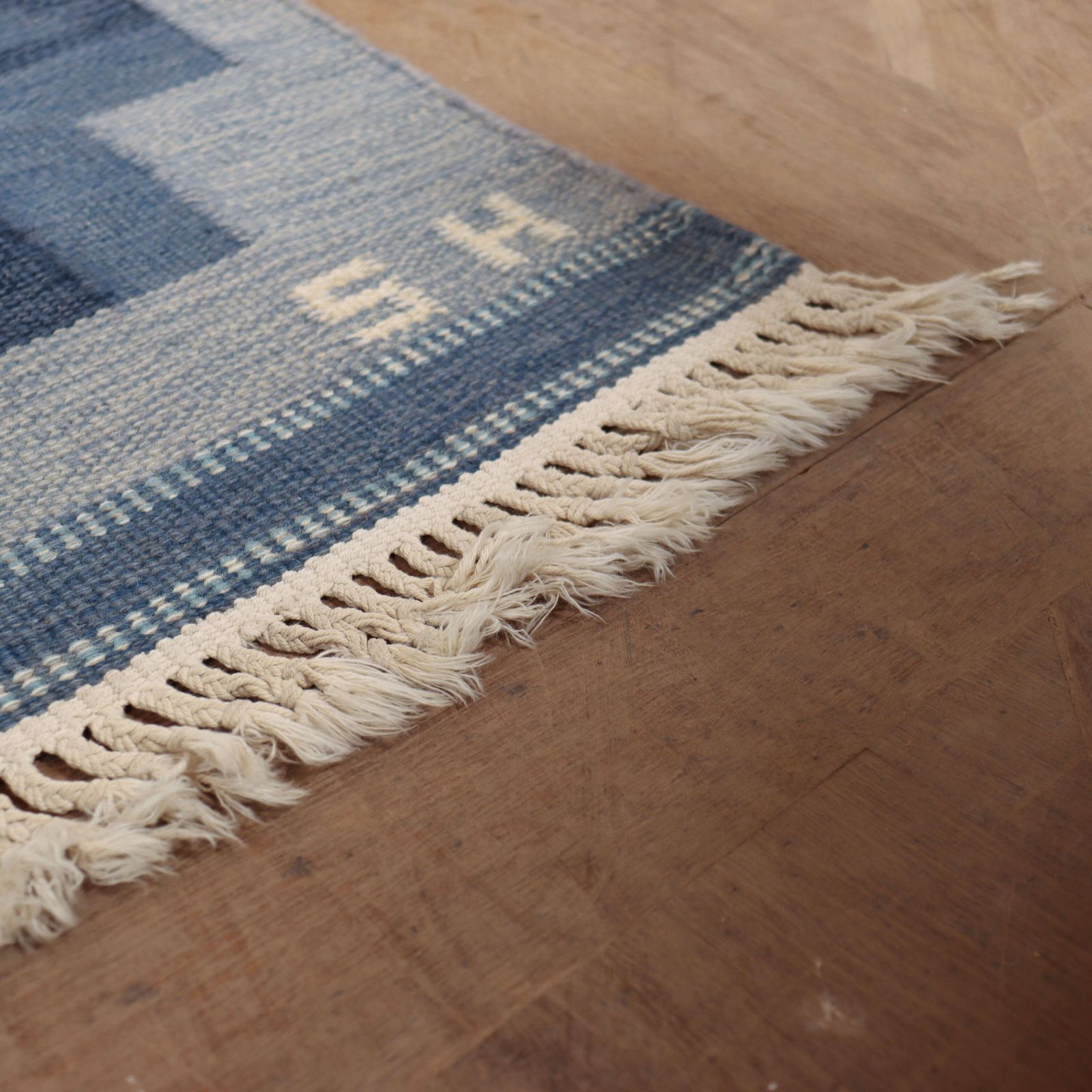 Swedish Mid Century Handmade Flat Weave Rug photo vintage