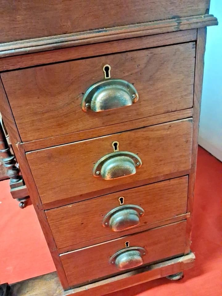 Davenport Desk With Brass Cup Handles Lots Of Patina In Victorian Style photo Furniture