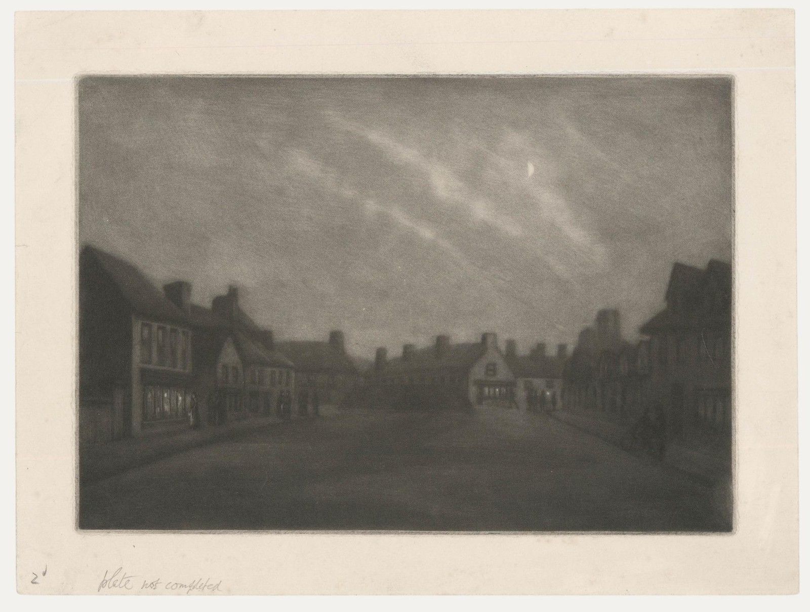 Mid 20th Century Mezzotint Street At Dusk