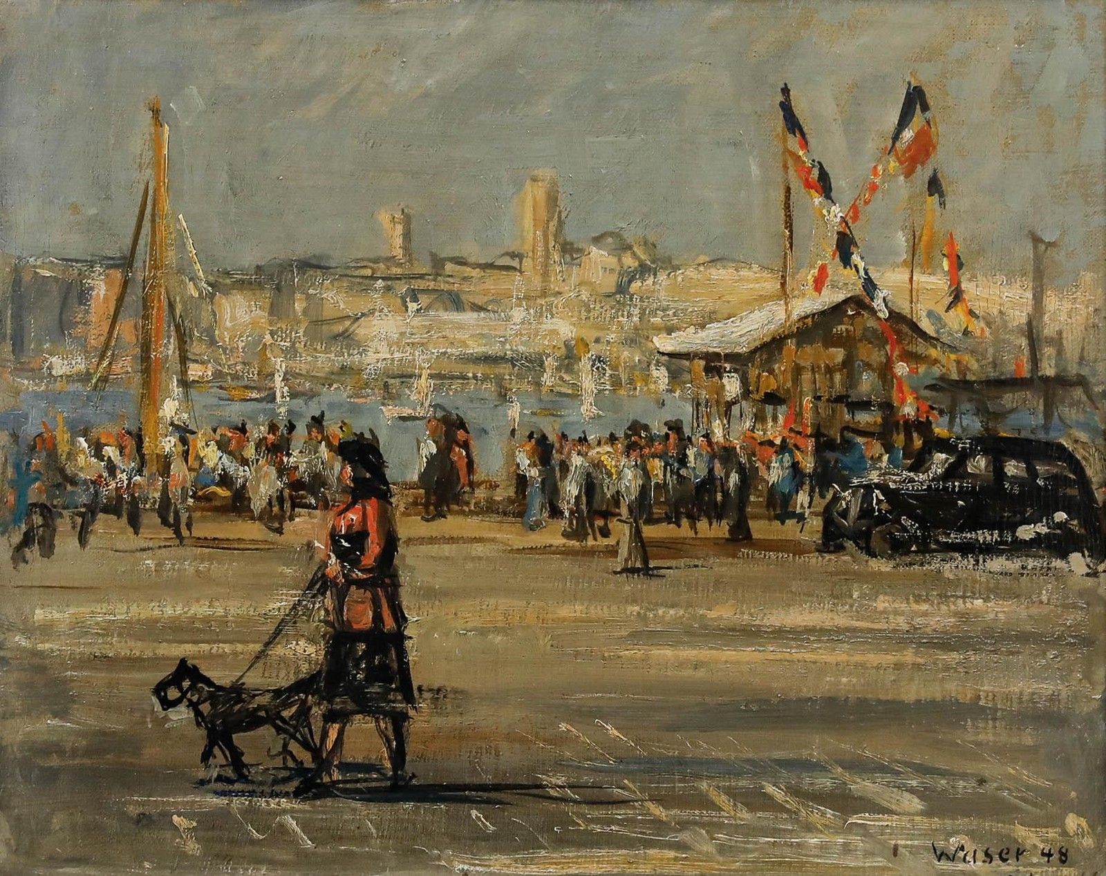 Urs Heinrich Otto Waser (1913 2008) Framed Oil, At The Ferry Crossing photo furniture