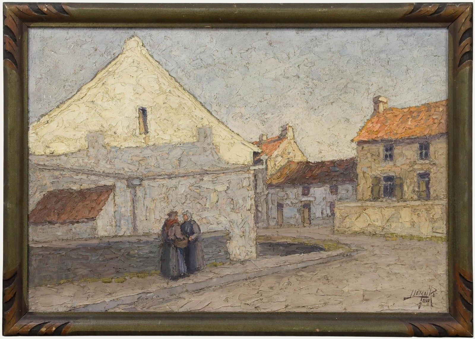 Jacques Lemaire (B.1917) Mid 20th Century Oil, Conversation In The Street