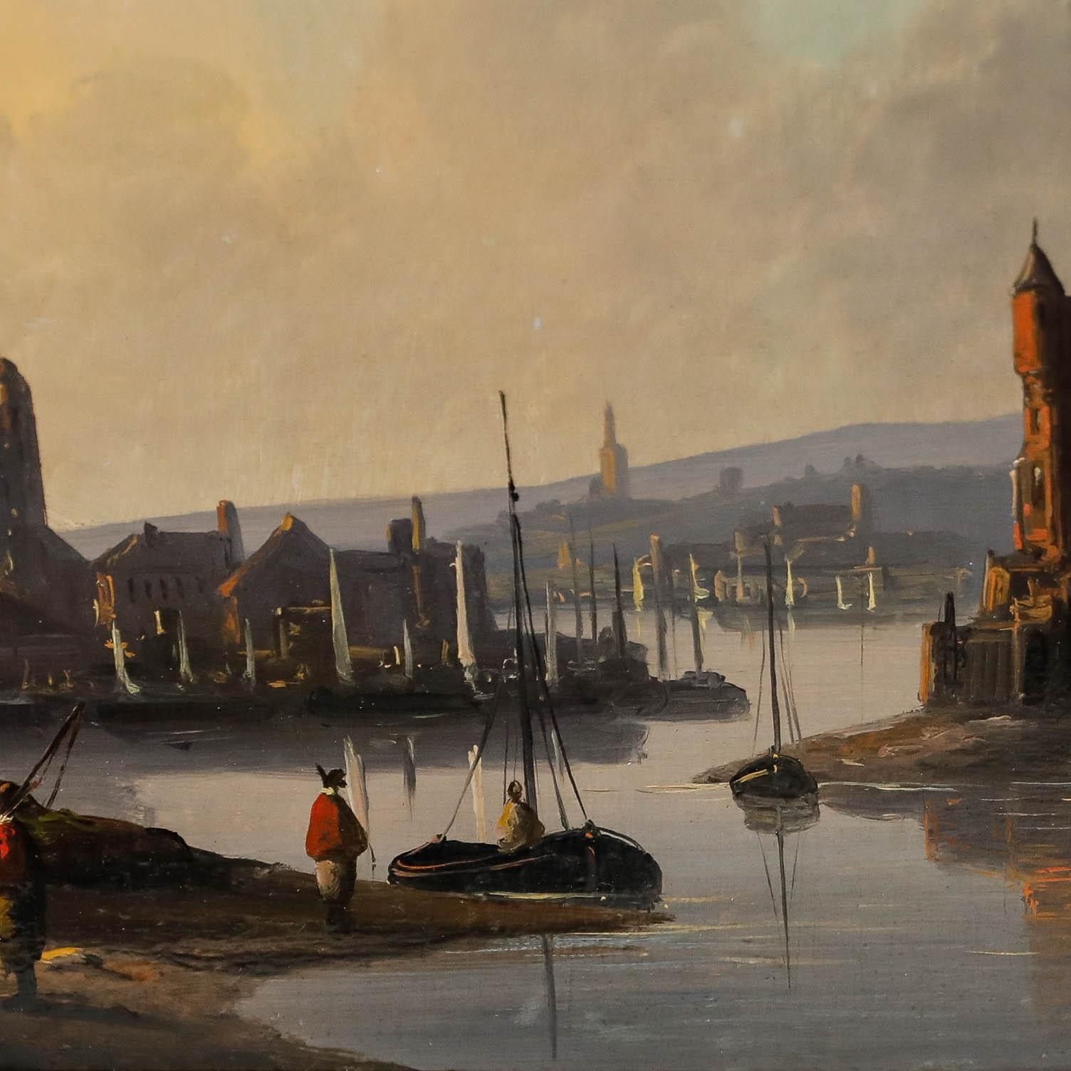 Framed 19th Century Oil Harbour At Dusk photo Art