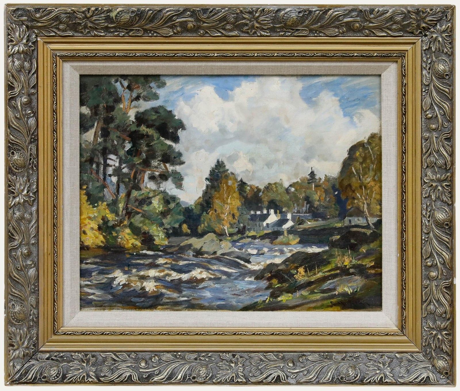 Ernest Higgins Rigg (1868 1947) Mid 20th Century Oil, Cottages By The River