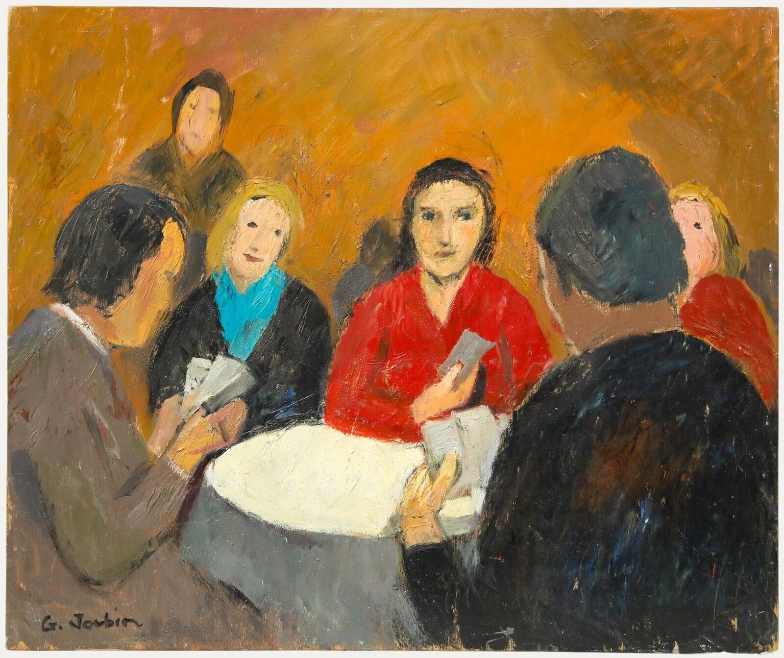 Georges Joubin (1888 1983) Mid 20th Century Oil, A Game Of Cards