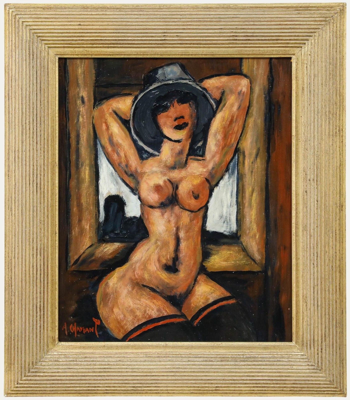 A. Chamant French School 20th Century Oil, Nude With Hat