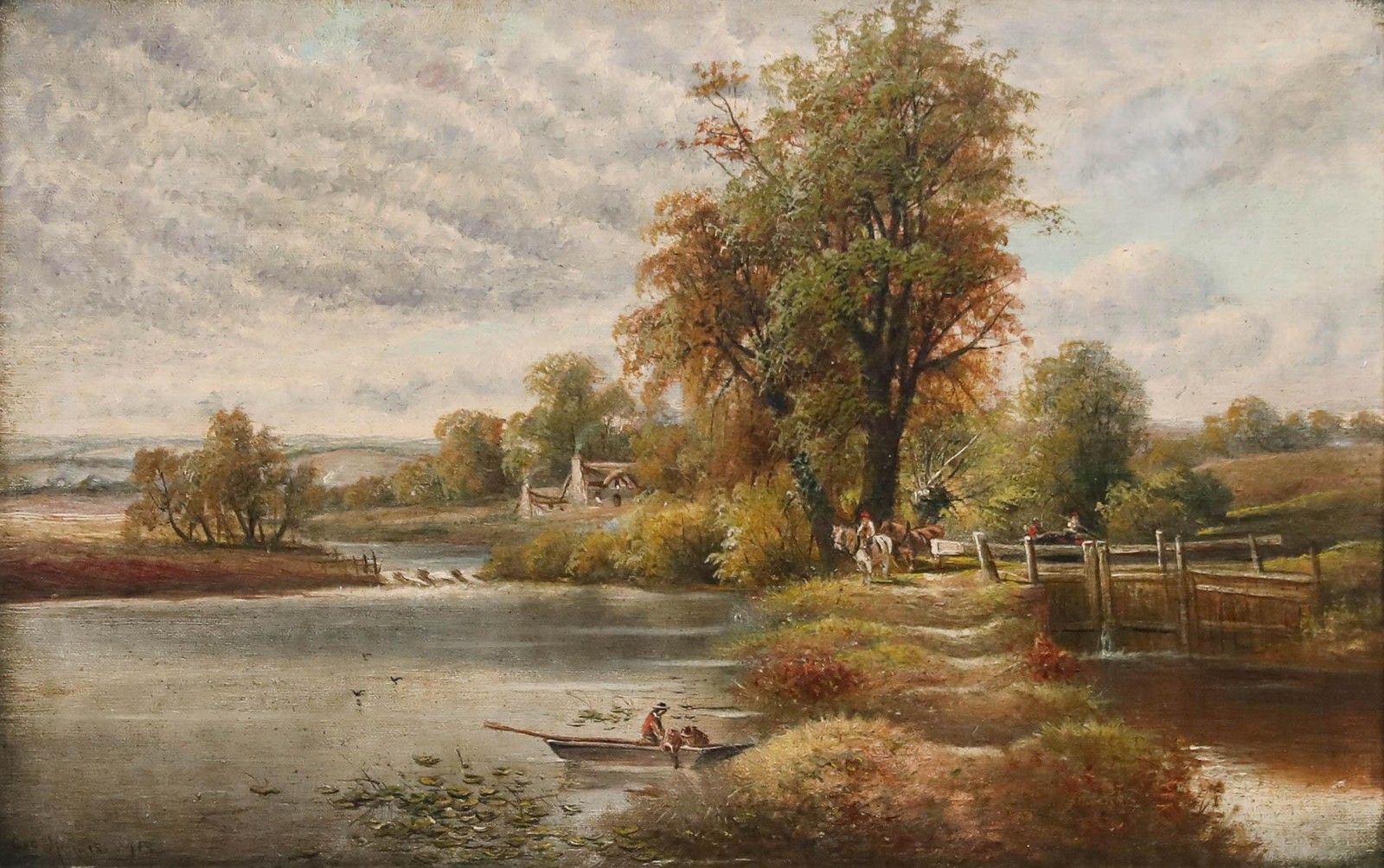 George Frederick Harris (1856 1924) Framed 1913 Oil, By The Lock photo furniture