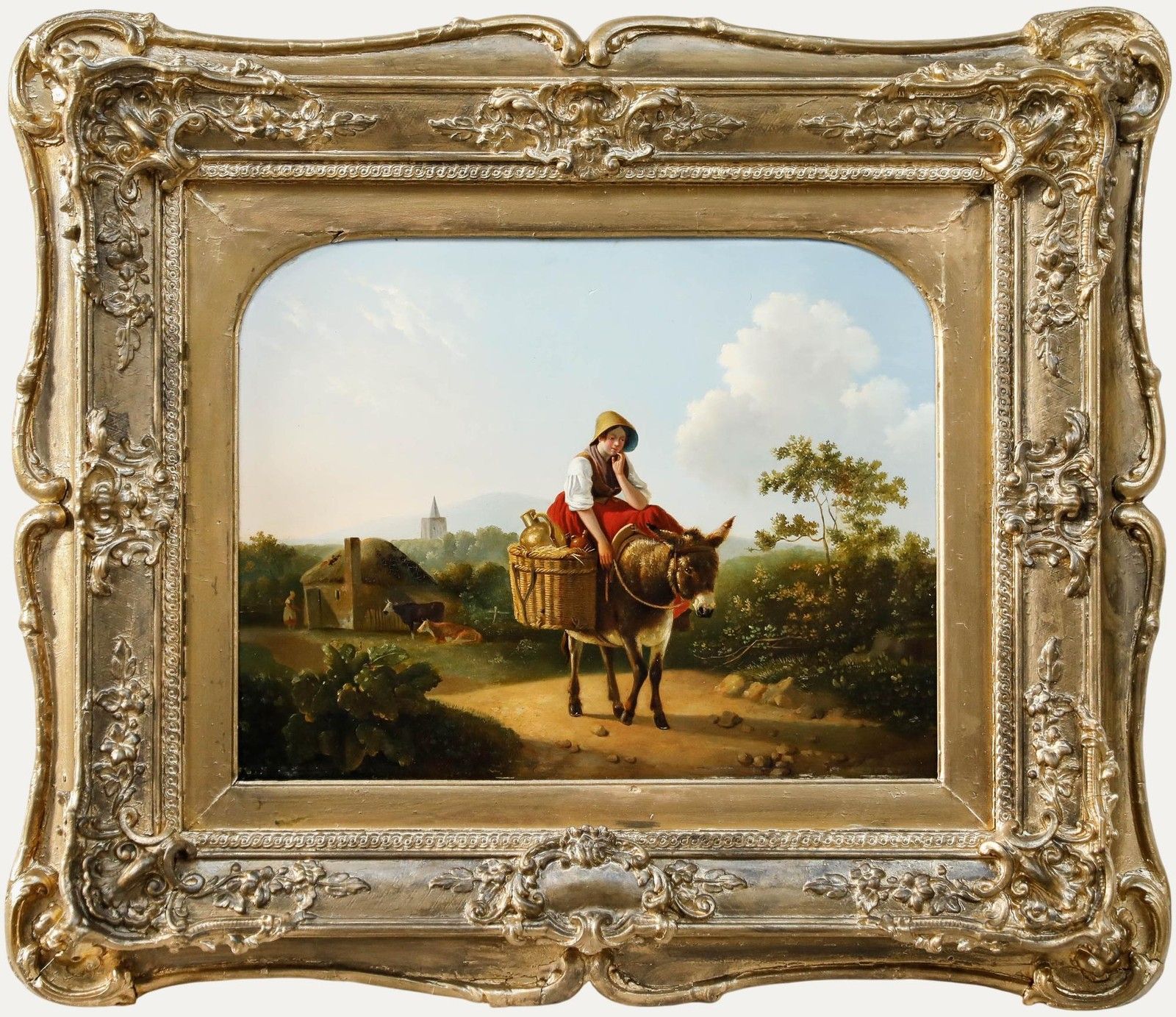 Circle Of William Shayer (1787–1879) 19th Century Oil, Girl Riding Donkey