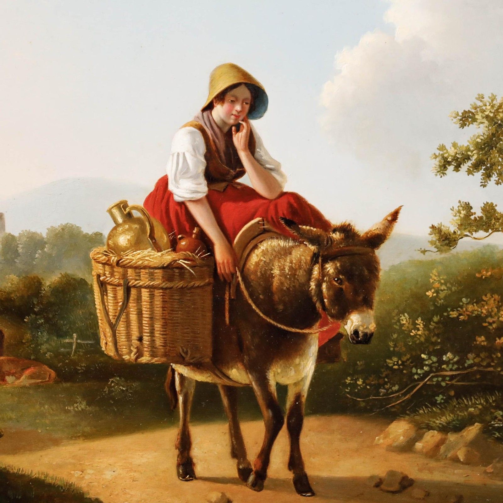 Circle Of William Shayer (1787–1879) 19th Century Oil, Girl Riding Donkey photo Art
