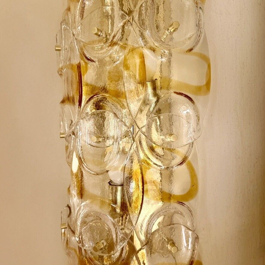 Contemporary Pair Of Brass W/ Transparent And Amber Murano Art Glass Sconces photo furniture